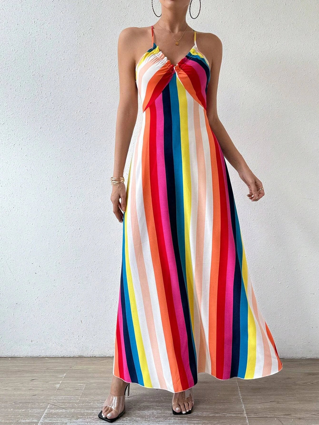 Women's Summer Ethnic Pattern Backless Split Thigh Dress Ladies Summer