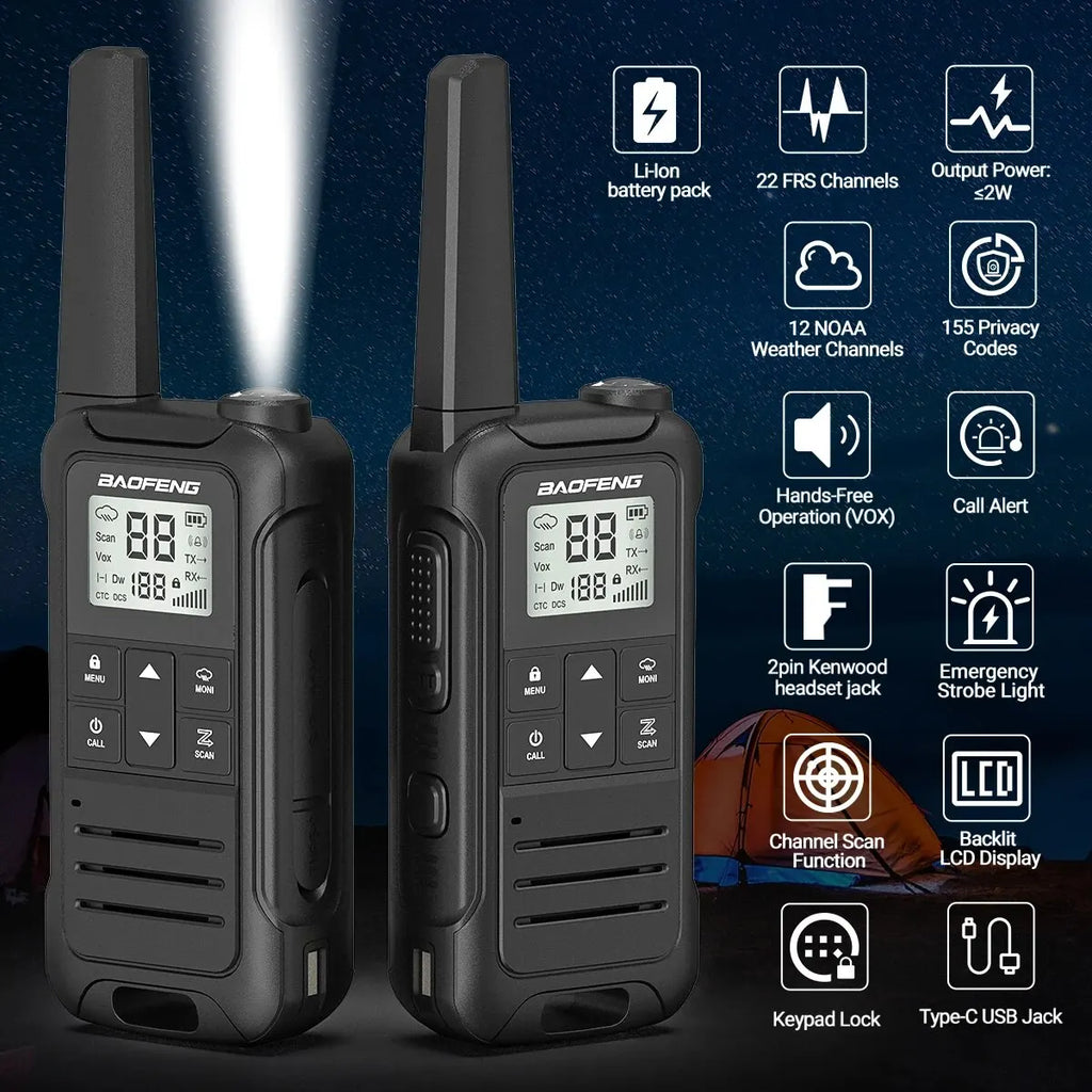 2pcs Baofeng F22 Mini Walkie Talkie PMR FRS Long Range Rechargable