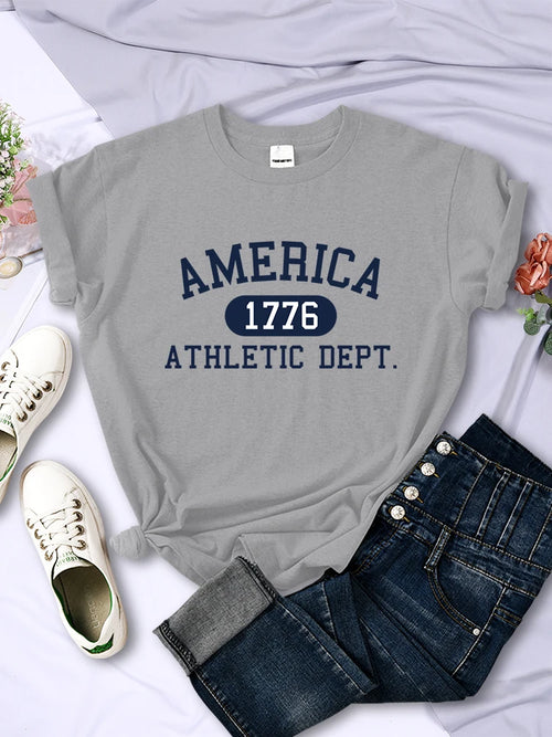 America 1776 Athletic Dept Letter T-Shirt Female Sport Casual Crop Top