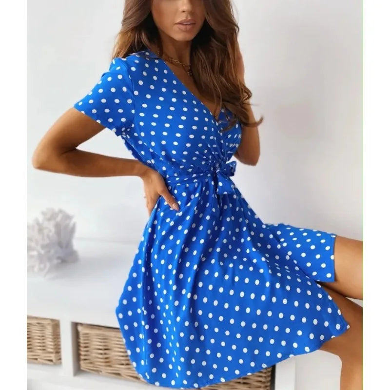 Summer Women's Polka Dot Printed Short Sleeved Casual Dress