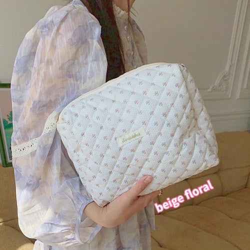 Quilted Cotton Ladies Travel Storage Bag Retro Cherry Women's Cosmetic