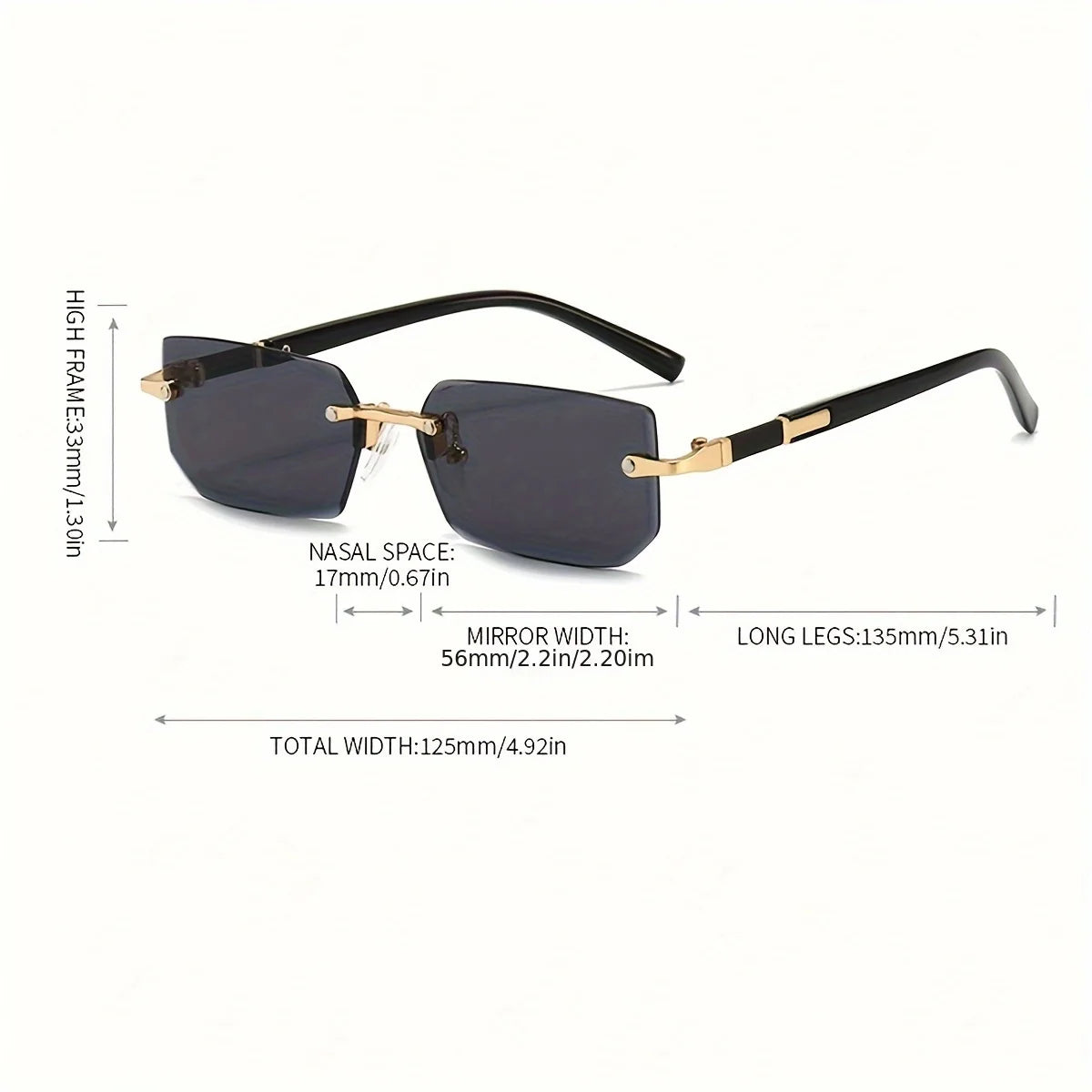 1pc Rimless Sunglasses Rectangle Women Men Shades Small Square Sun