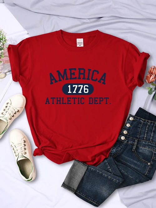 America 1776 Athletic Dept Letter T-Shirt Female Sport Casual Crop Top