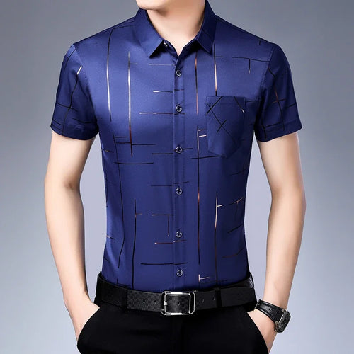 New Men's Business Casual Short Sleeved Shirt No Iron and Wrinkle