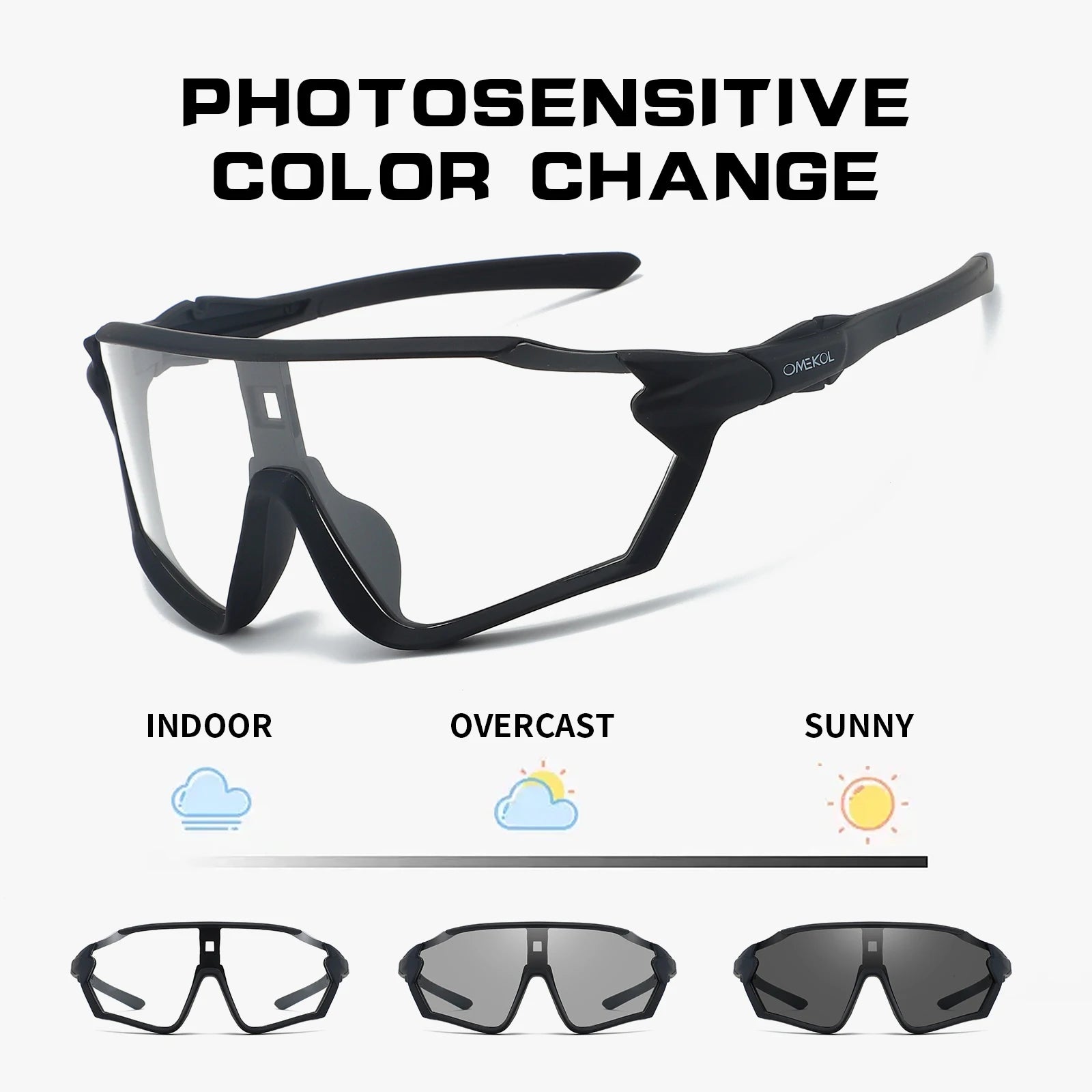 OMEKOL Brand New Photochromic Cycling Sunglasses Men Women Outdoor