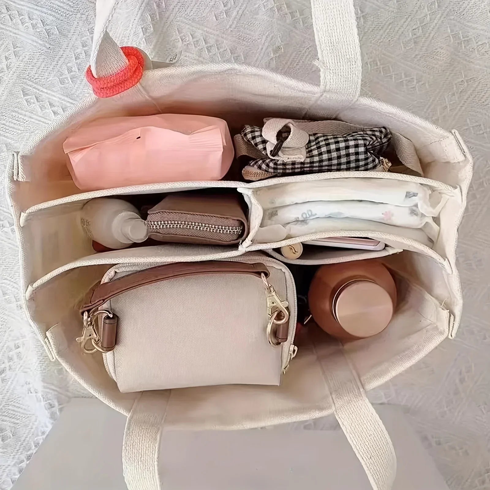 Ladies Canvas Handbag Multi Pocket Large Capacity Tote Bag Adjustable