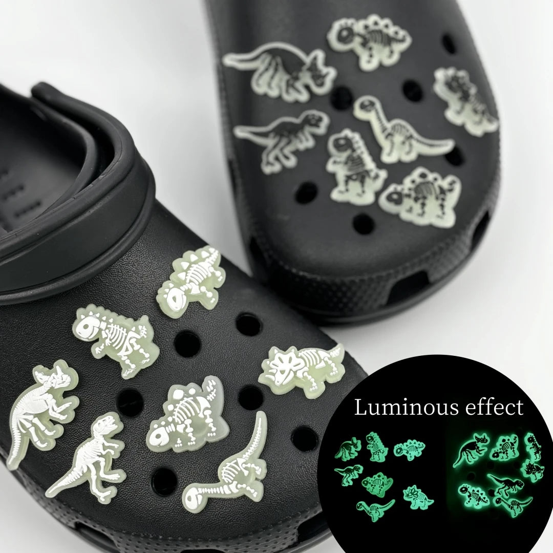 14pcs Luminous Dinosaur Skeleton Pattern Shoe Charms For Hole Shoes