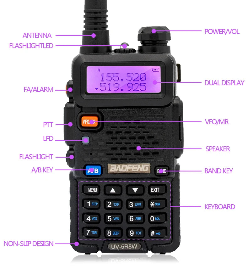 Baofeng Walkie Talkie UV 5R 5W 8W Dual Band Ham Two Way Radio Vhf Uhf