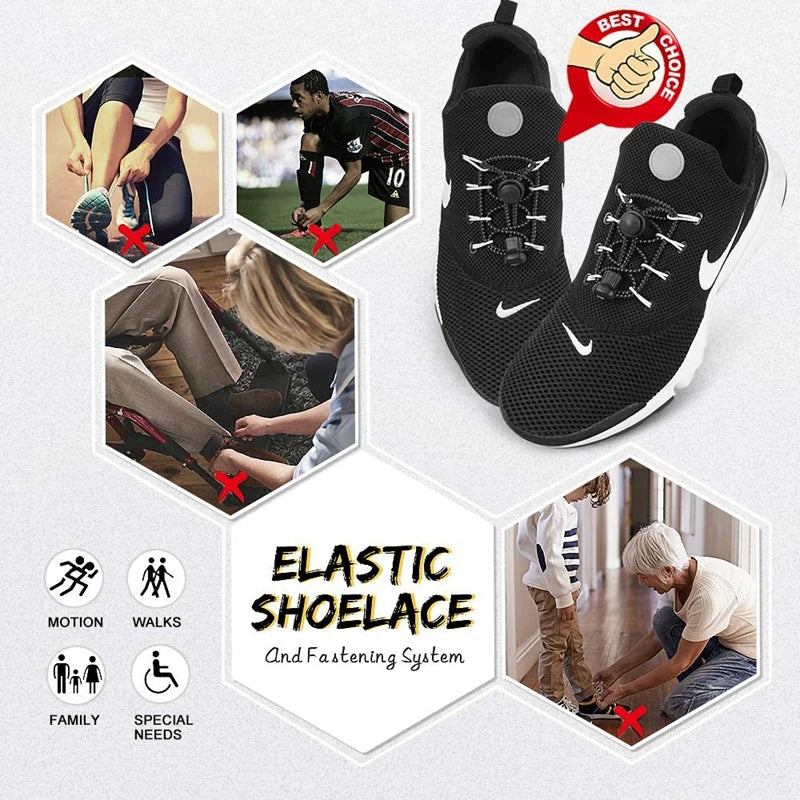 1Pair Shoelaces for Sneaker Elastic No Tie Shoe Laces Stretching Lock