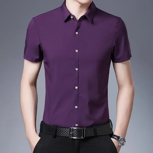 Men's Business Casual Solid Color Short Sleeved Shirt Non Ironing
