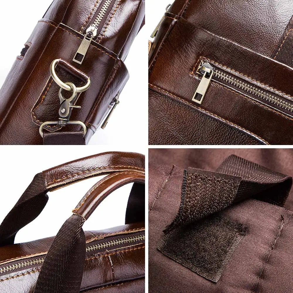 Genuine Leahther Men Briefcase Portable Office Handbag for Laptop Bag