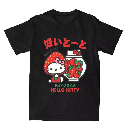 Hello Kitty Strawberry T-shirt Hippie Beach T-shirt Retro Casual Tops