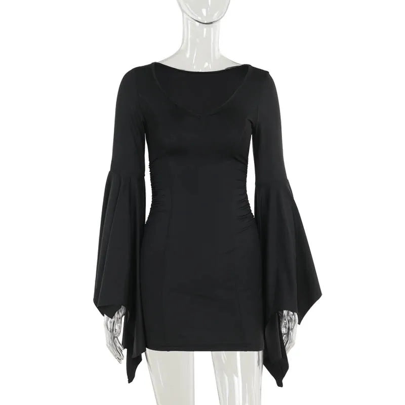 goth dark Cospaly Partywear Women Fashion Batwing Sleeve Mini Dress
