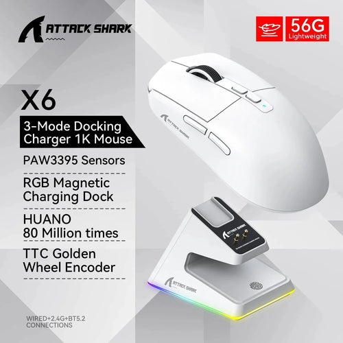 X6 Lightweight Wireless Gaming Mouse with 3 Mode Wired 2.4G BT5.2 Up