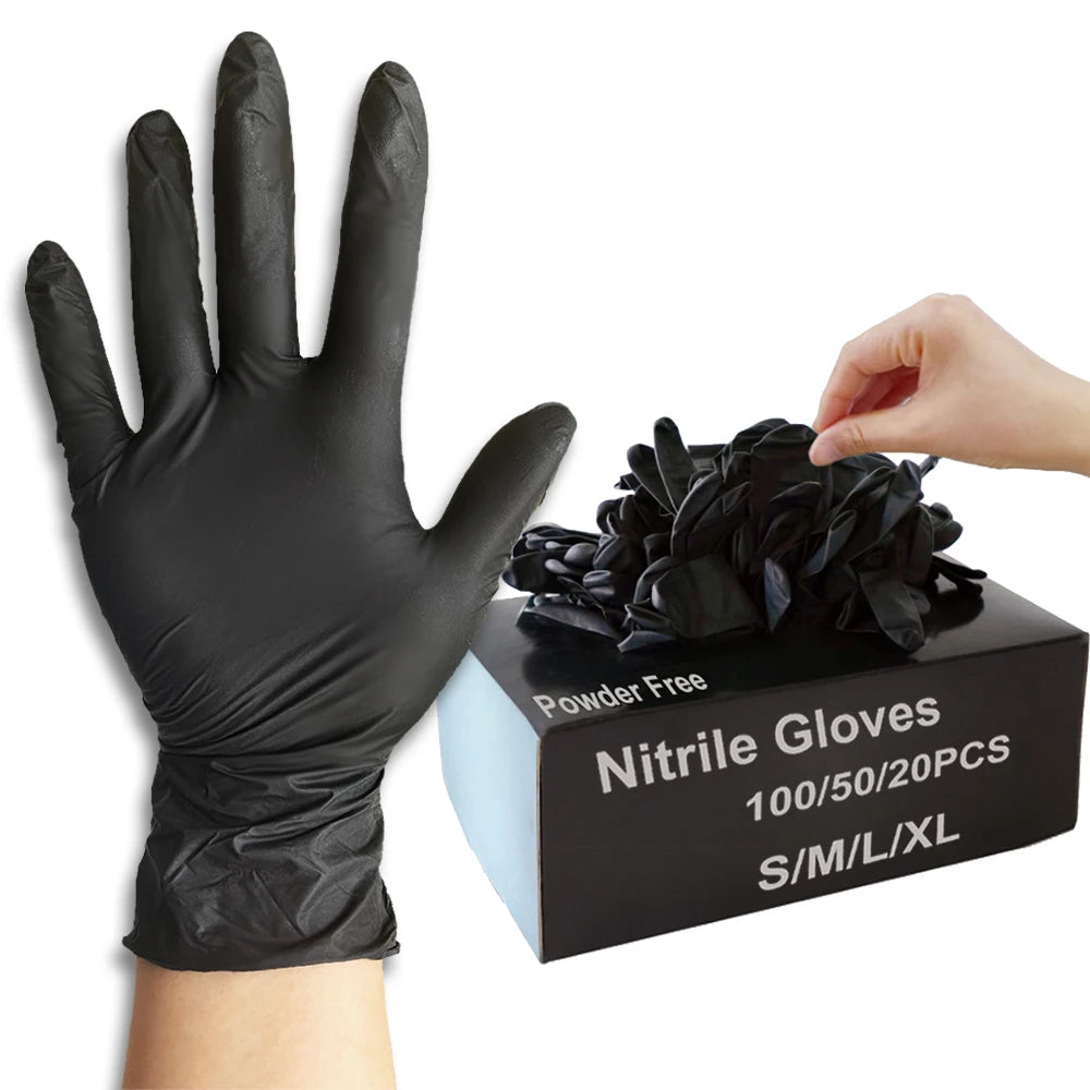 100/50/20PCS Black Nitrile Gloves Thickened Black Nitrile Gloves for
