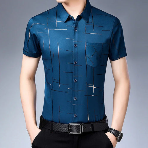 New Men's Business Casual Short Sleeved Shirt No Iron and Wrinkle