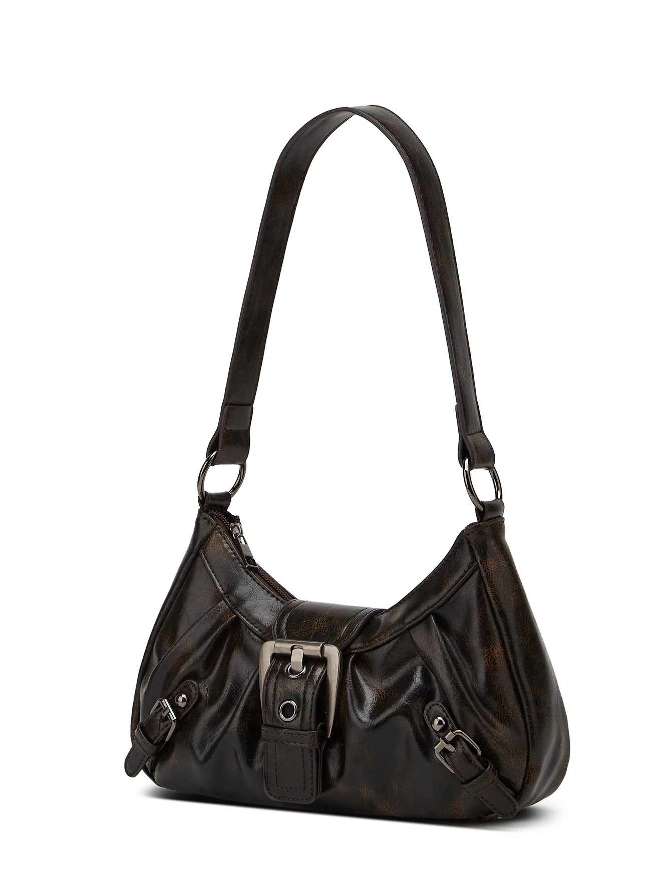 Y2K Retro Style Shoulder Bag, Maillard Pleated Rivet Armpit Bag,