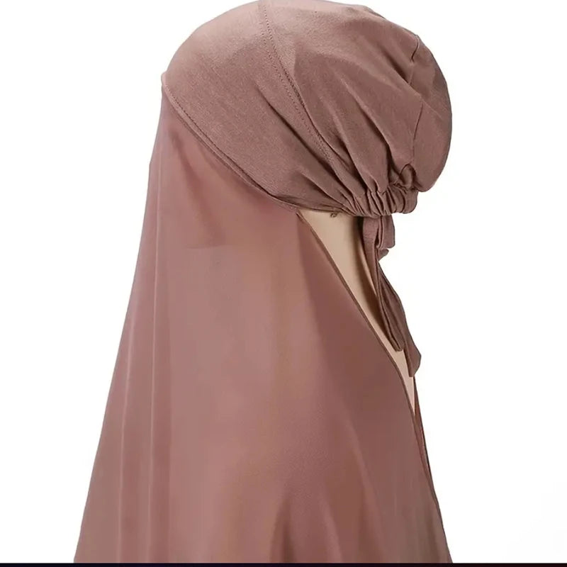 Muslim Instant Hijab Women Bonnet with Chiffon Shawl Head Scarf Cap