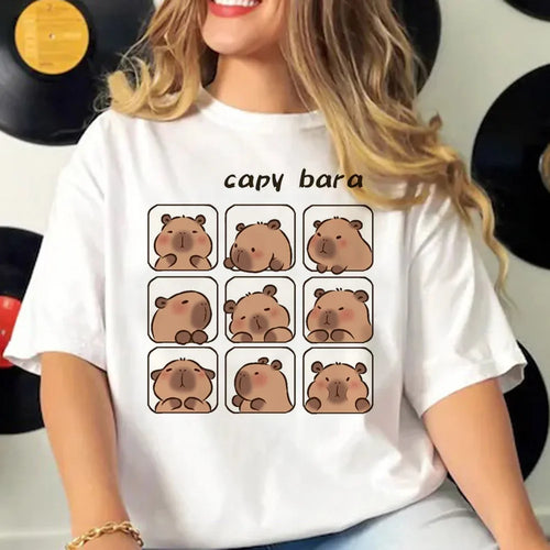 Capybara T-shirts Women Manga Graphic Tee Harajuku Top Female Japanese