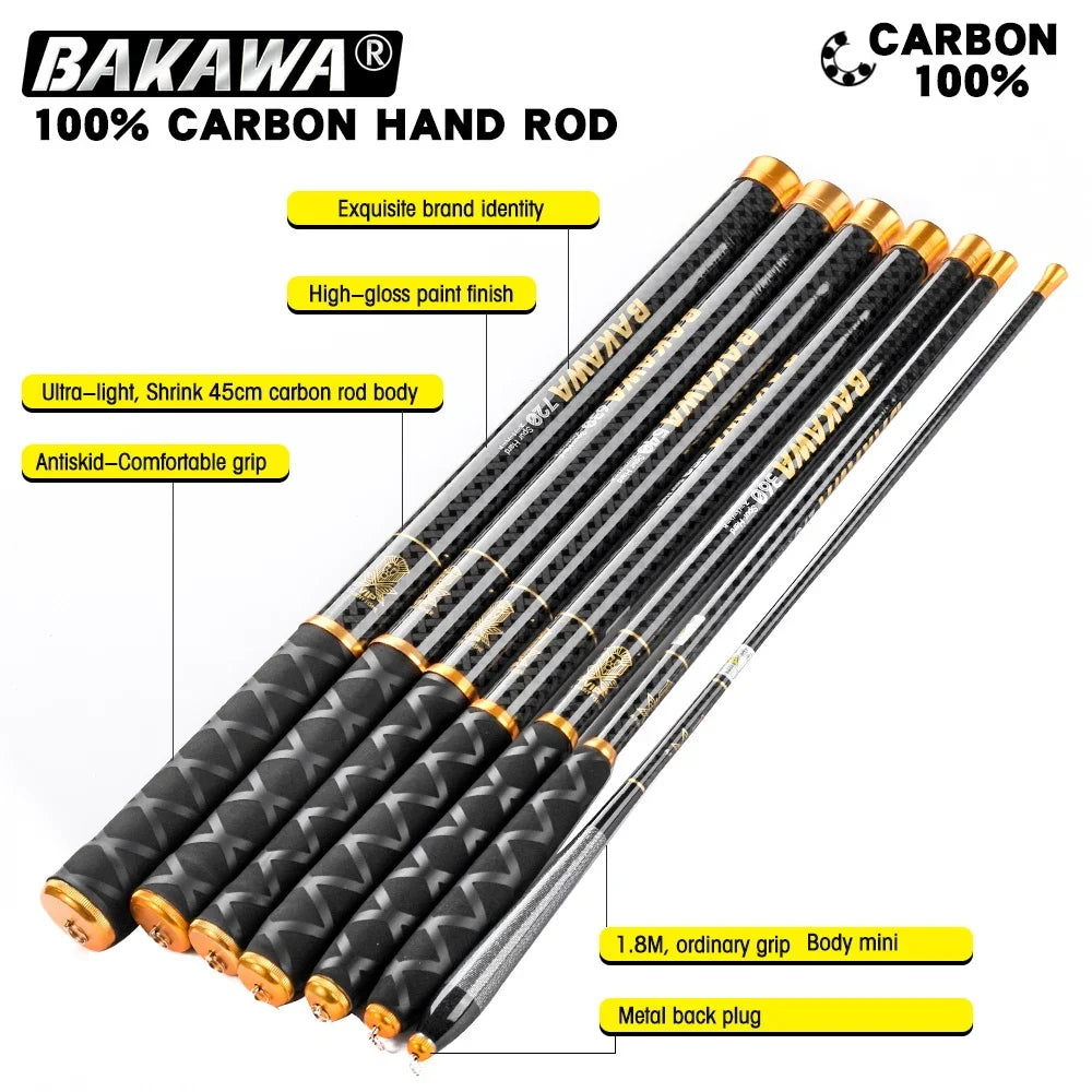 BAKAWA Ultralight Carbon Fishing Rods 1.8M-7.2M Portable Telescopic