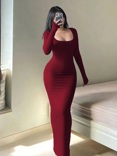Women's Solid Long Sleeve Bodycon Dress, Chic Basic Minimalist Causual