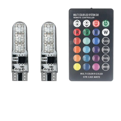 1SET T10 W5w RGB LED Bulb 12SMD 5050 CANbus 194 168 Car With Remote