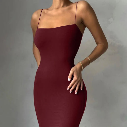Nsangu 2024 Autumn Winter Women Solid White Black Strap Midi Dress