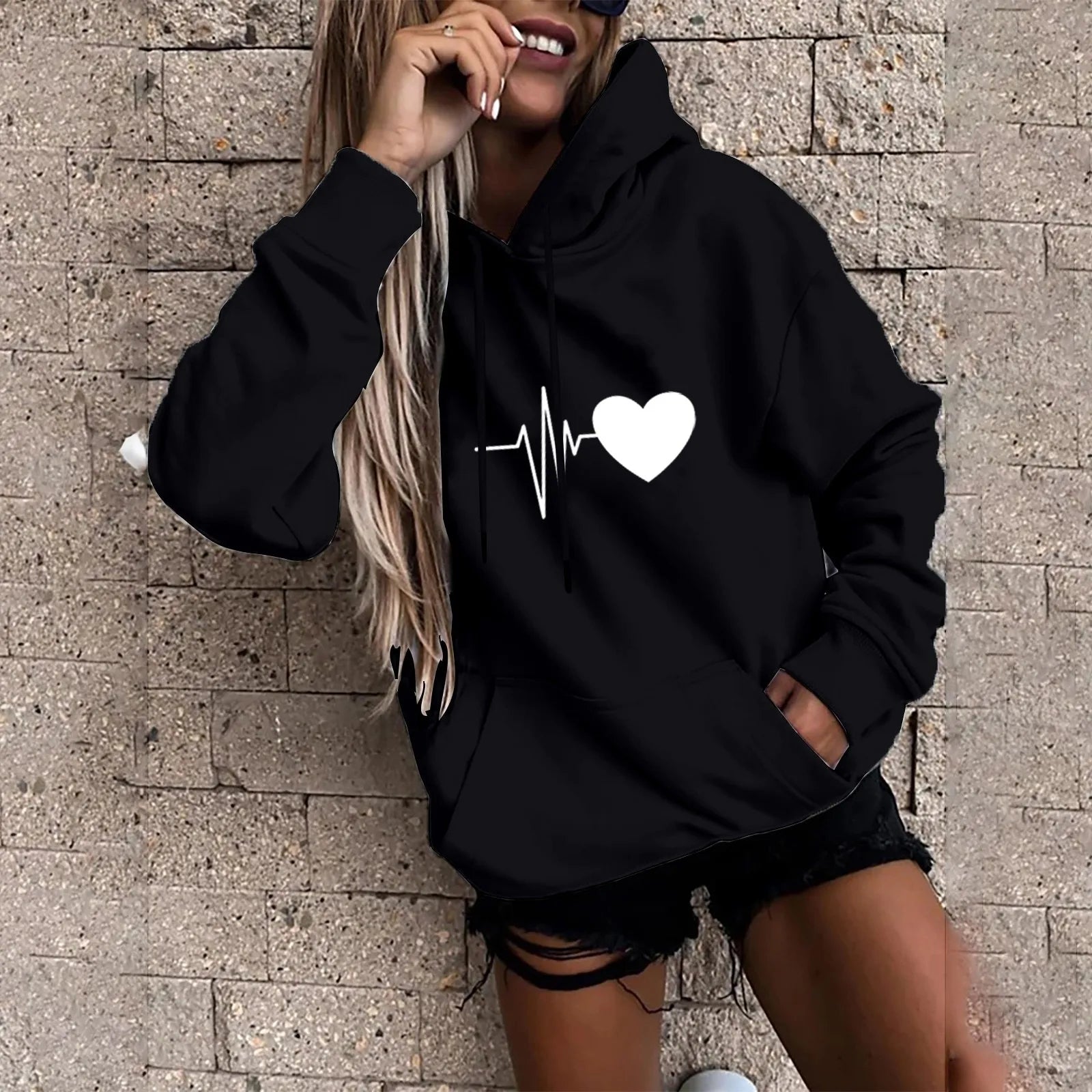 Women's Pullover Fashion Casual Fun Print Hooded Sweatshirt Loose