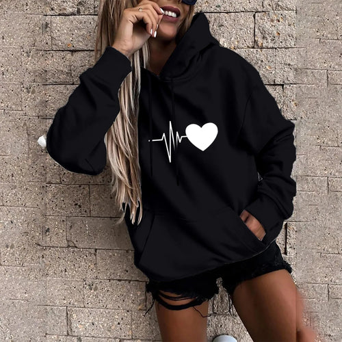 Women's Pullover Fashion Casual Fun Print Hooded Sweatshirt Loose