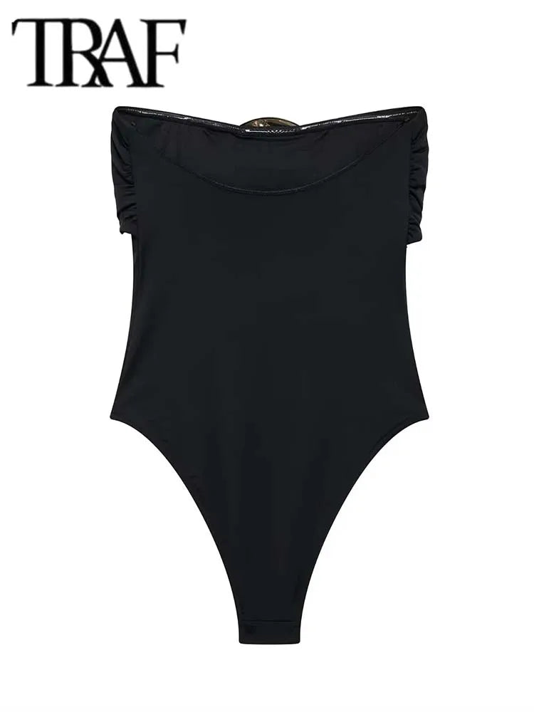 TRAF Off Shoulder Bodysuit Women Backless Sexy Women's Bodysuits