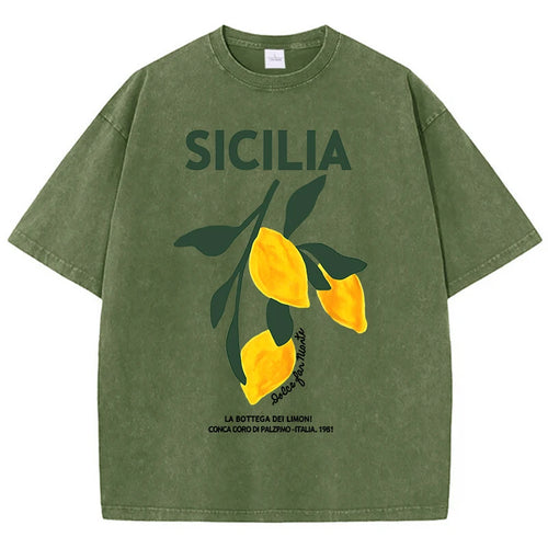 Amalfi Coast Italia Lemon Fruit Design Women Washed T-Shirts Y2K