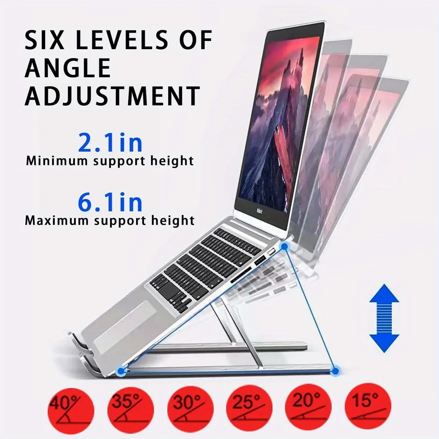 Adjustable Aluminum Laptop Stand - 6-Level Height, Foldable & Portable