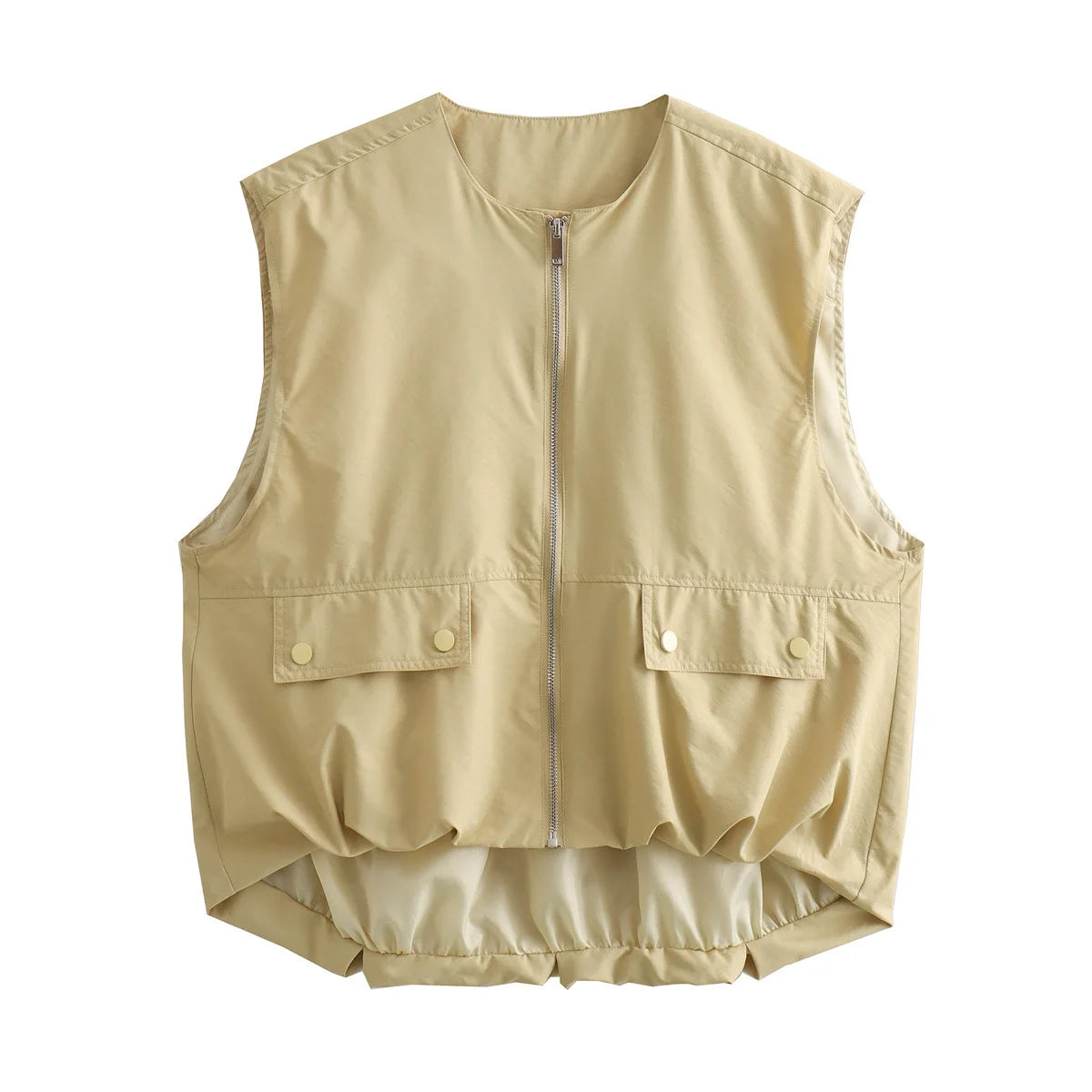 MUJER Ruched Sleeveless Vest Women Zip Loose Summer Vests for Women