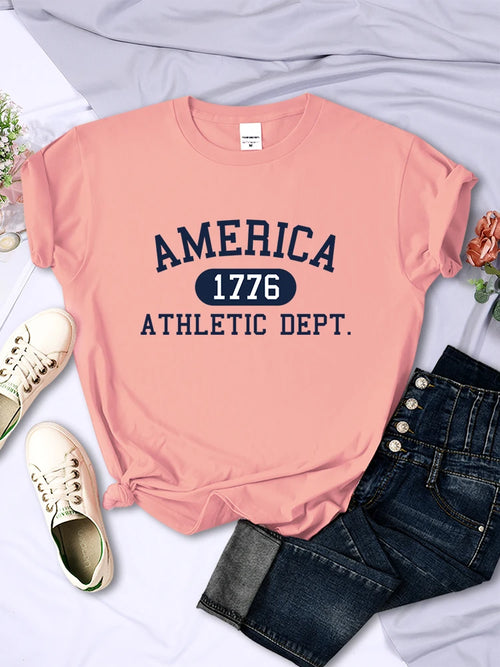 America 1776 Athletic Dept Letter T-Shirt Female Sport Casual Crop Top