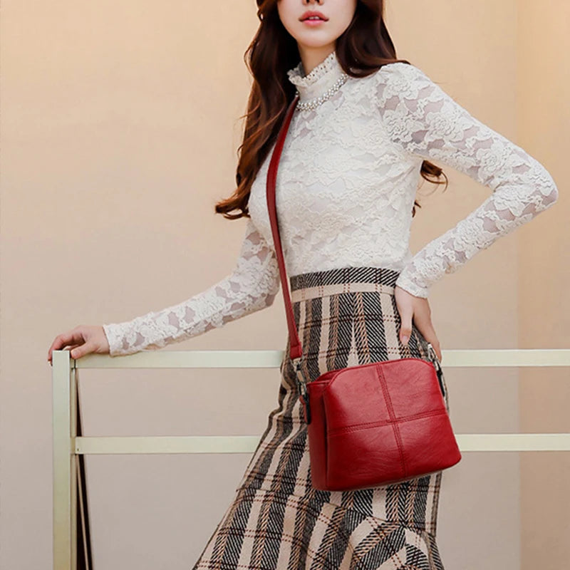 Vintage Women's Soft PU Leather Shoulder Bag Square Solid Color