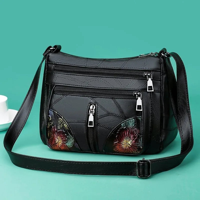 Luxury Soft Leather Women's Crossbody Handbags Handbags Flower Multi