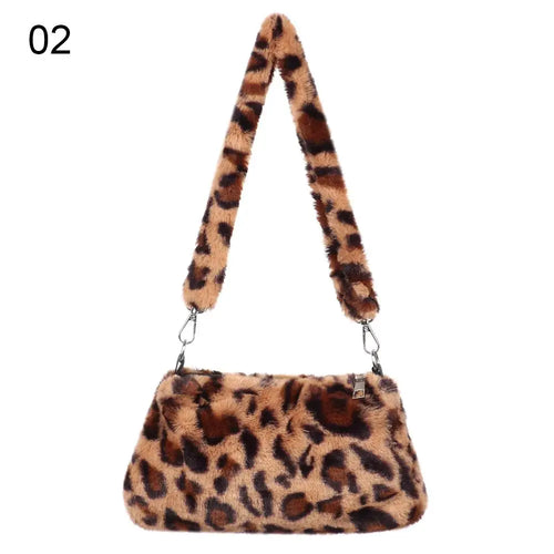 New Women's Casual Shoulder Bag Animal Print Leopard Plush Lady