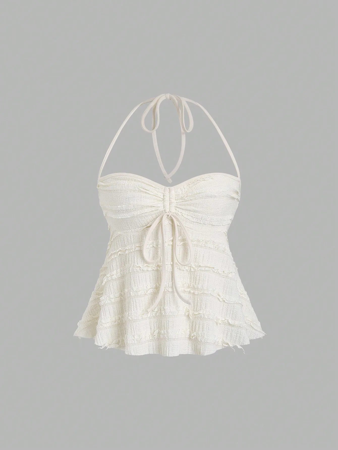 Women's Summer Fashion Casual Apricot Drawstring Neck Knitted Lace