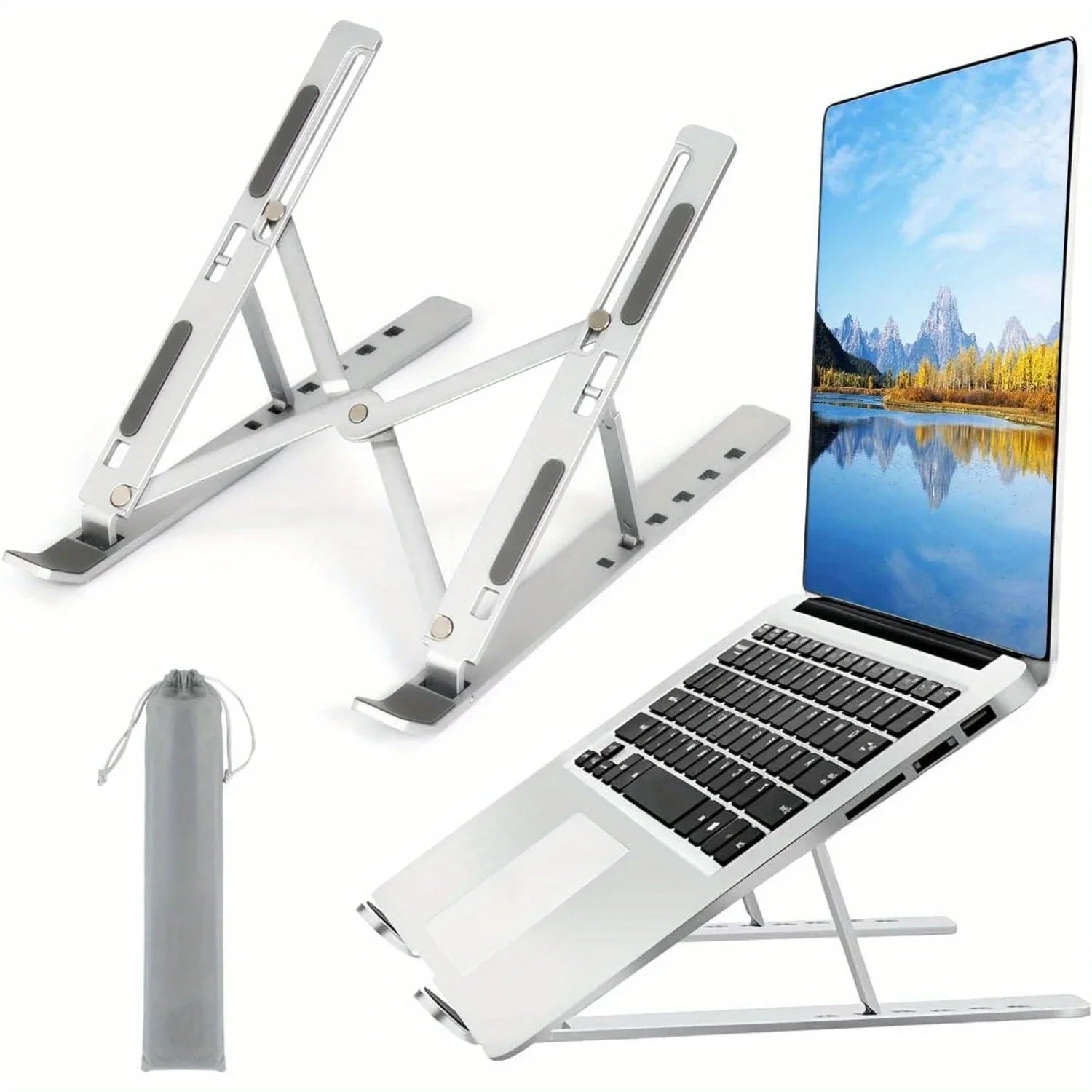 Adjustable Aluminum Laptop Stand - 6-Level Height, Foldable & Portable