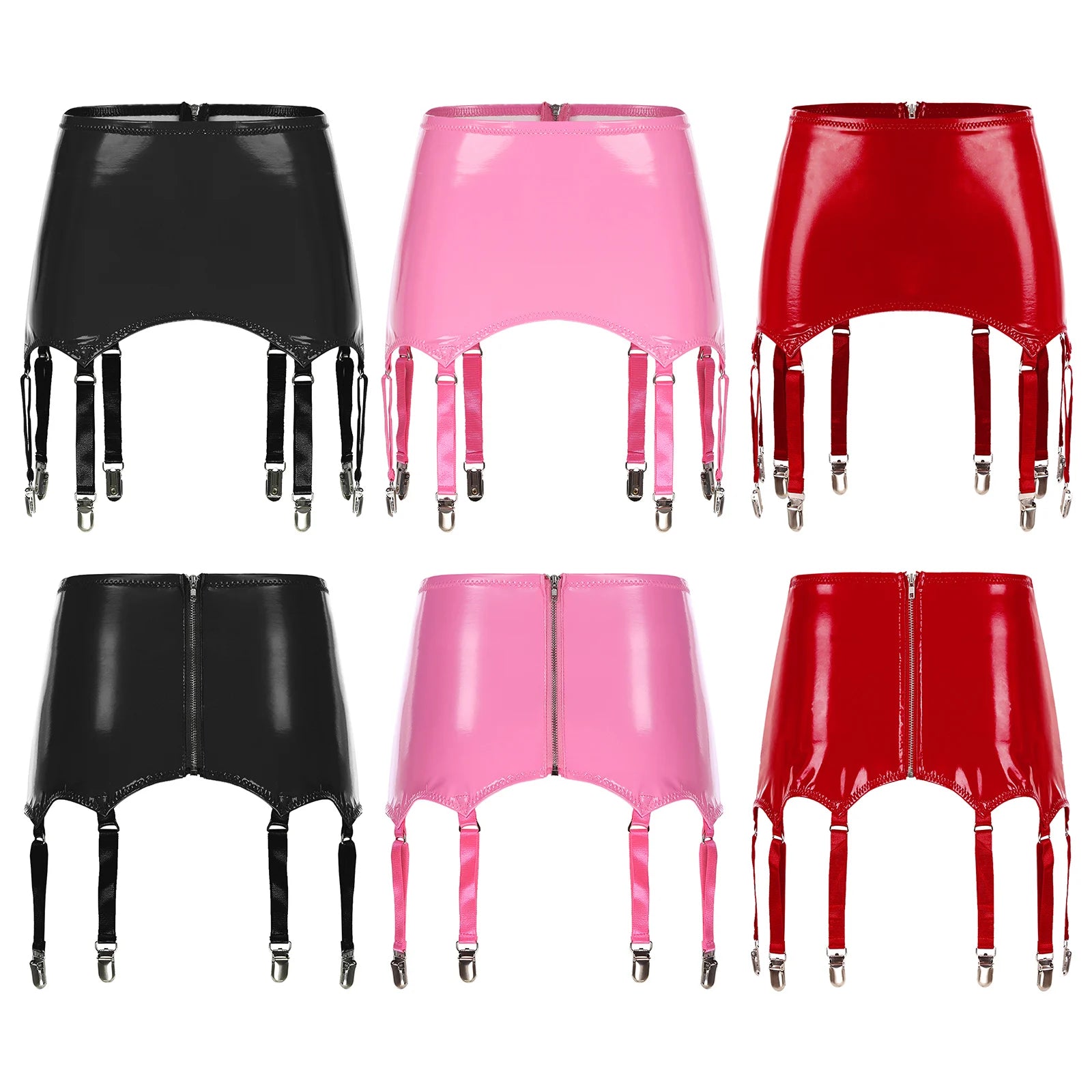 Womens Garters Suspender Belt Skirts Ladies Wet Look Mini Skirts