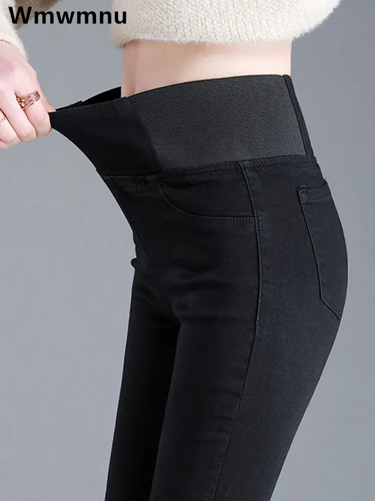 Oversize 26-38 Black Skinny Pencil Jeans Women High Waist Slim Denim