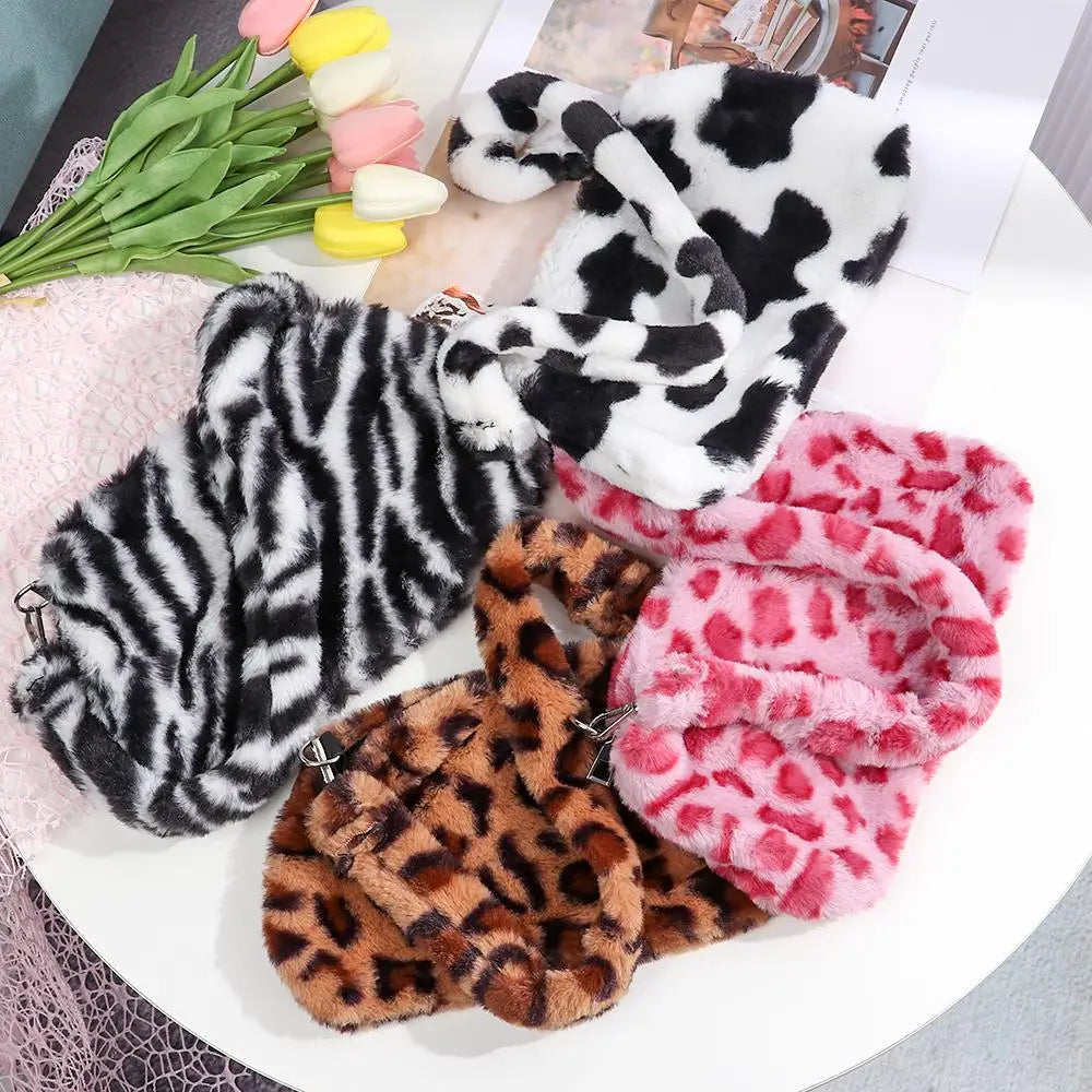 New Women's Casual Shoulder Bag Animal Print Leopard Plush Lady