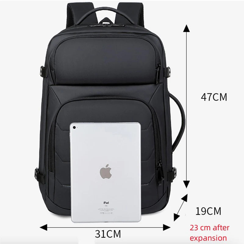 Expandable Men‘s 17 Inch Laptop Backpacks Waterproof Notebook Bag USB
