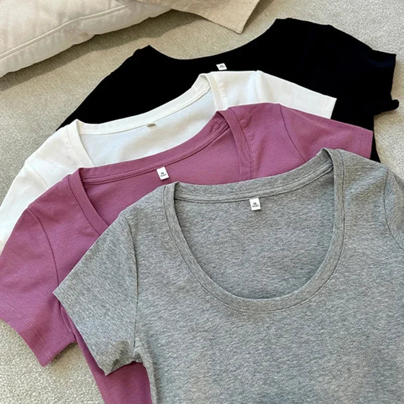 Femme 2025 Summer Casual Cotton T Shirt For Women Short Sleeve Tshirts