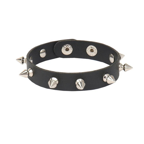 2024 Pu Leather Studded Bracelet Choker Punk Spike Rivets Cuff Black