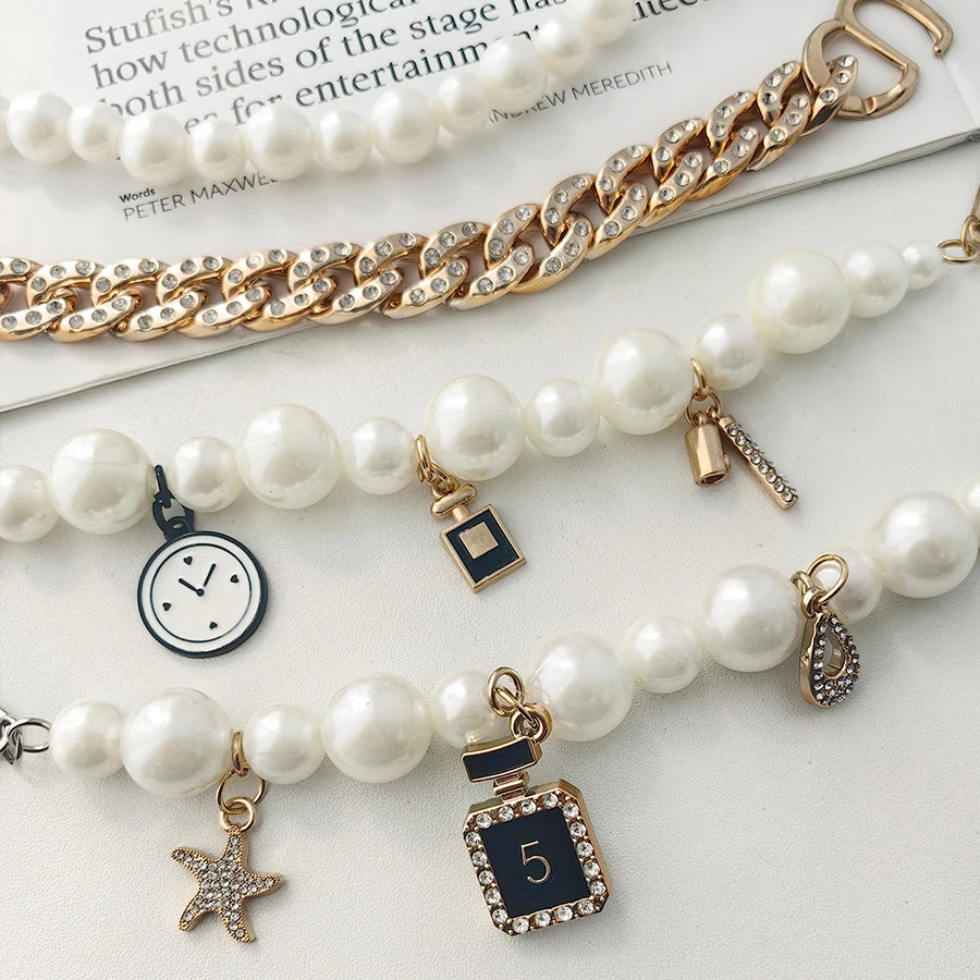 2 Pieces Sparkling Faux Pearl Decoration Chain Suitable For Crocs Bogg