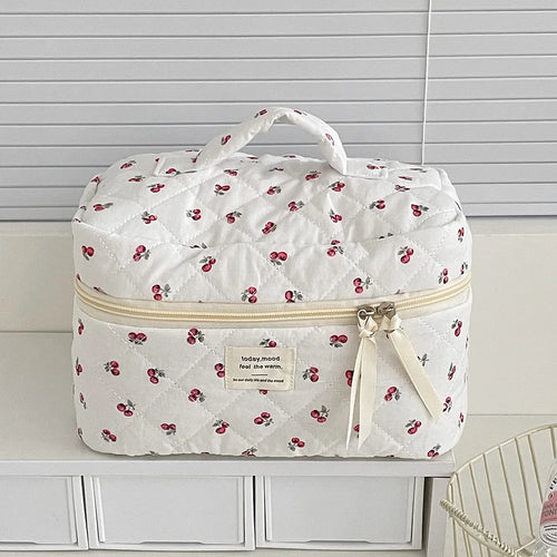 Fashion Cherry Tote Women Makeup Bag Portable Cute Ladies Cosmetic