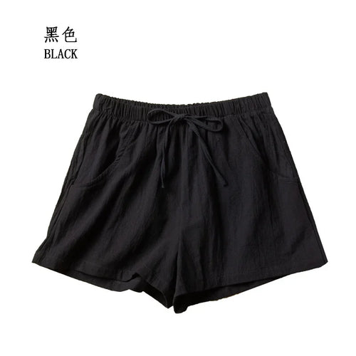 Cotton Linen Shorts Women's Sports Shorts Summer Solid High Waist
