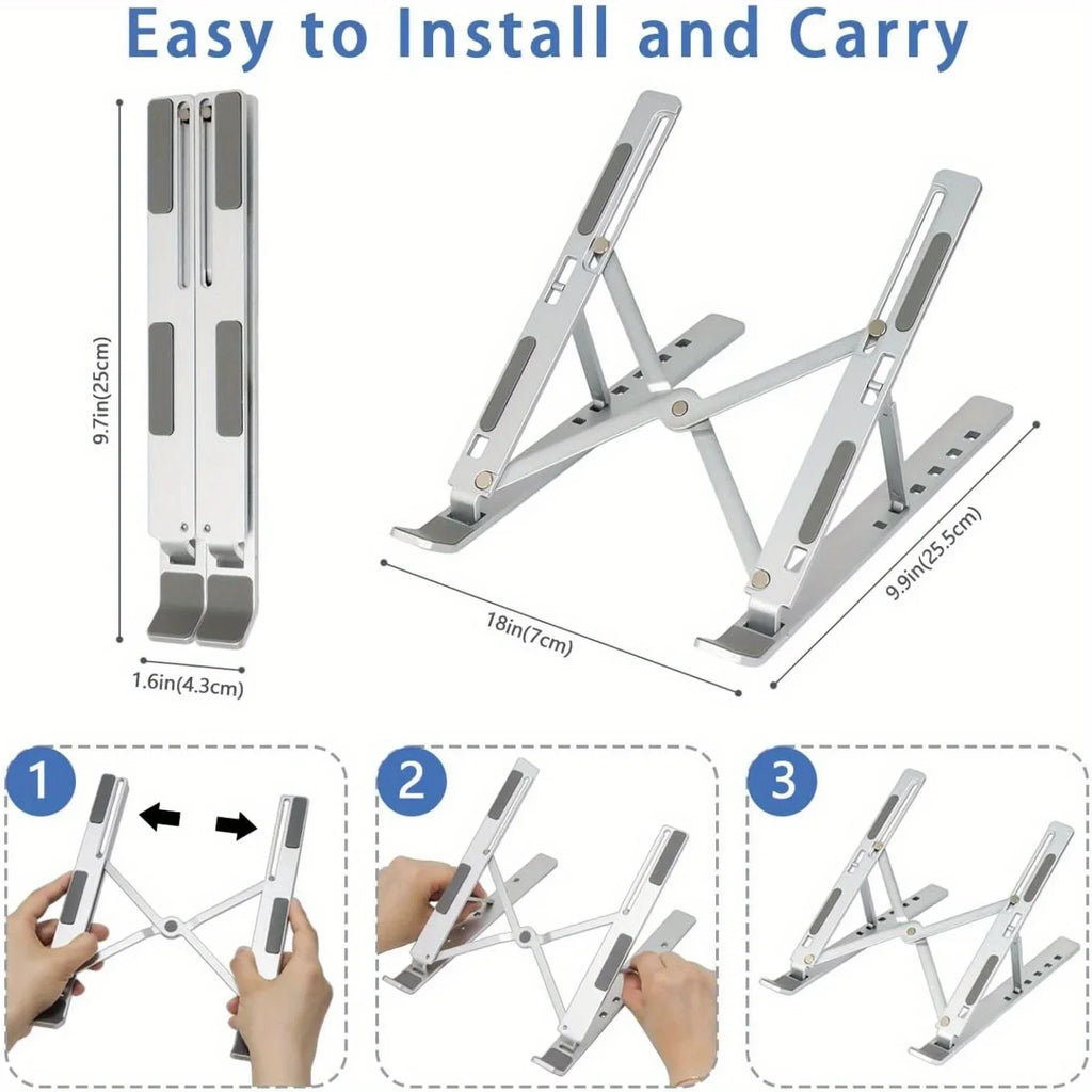 Adjustable Aluminum Laptop Stand - 6-Level Height, Foldable & Portable