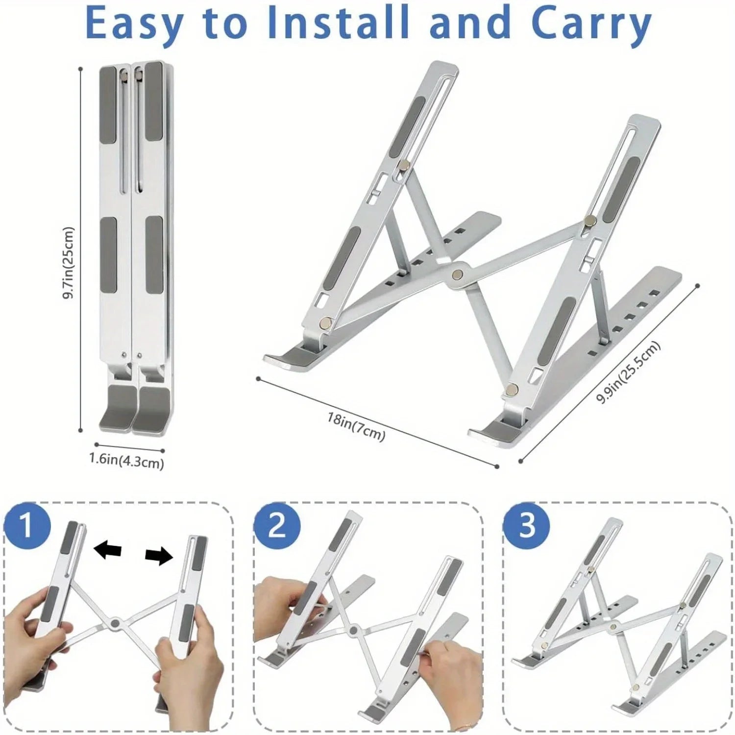 Adjustable Aluminum Laptop Stand - 6-Level Height, Foldable & Portable